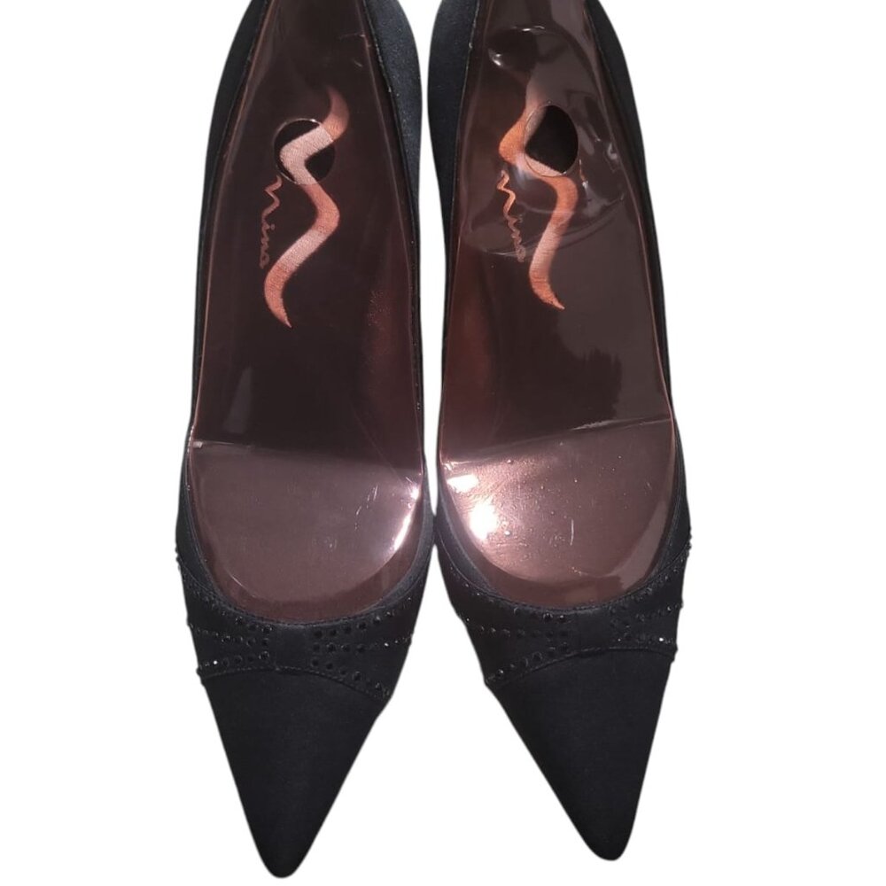 Vintage Nina women heel shoes Black Size: 9.5 M Good Condition pointed toe stud*